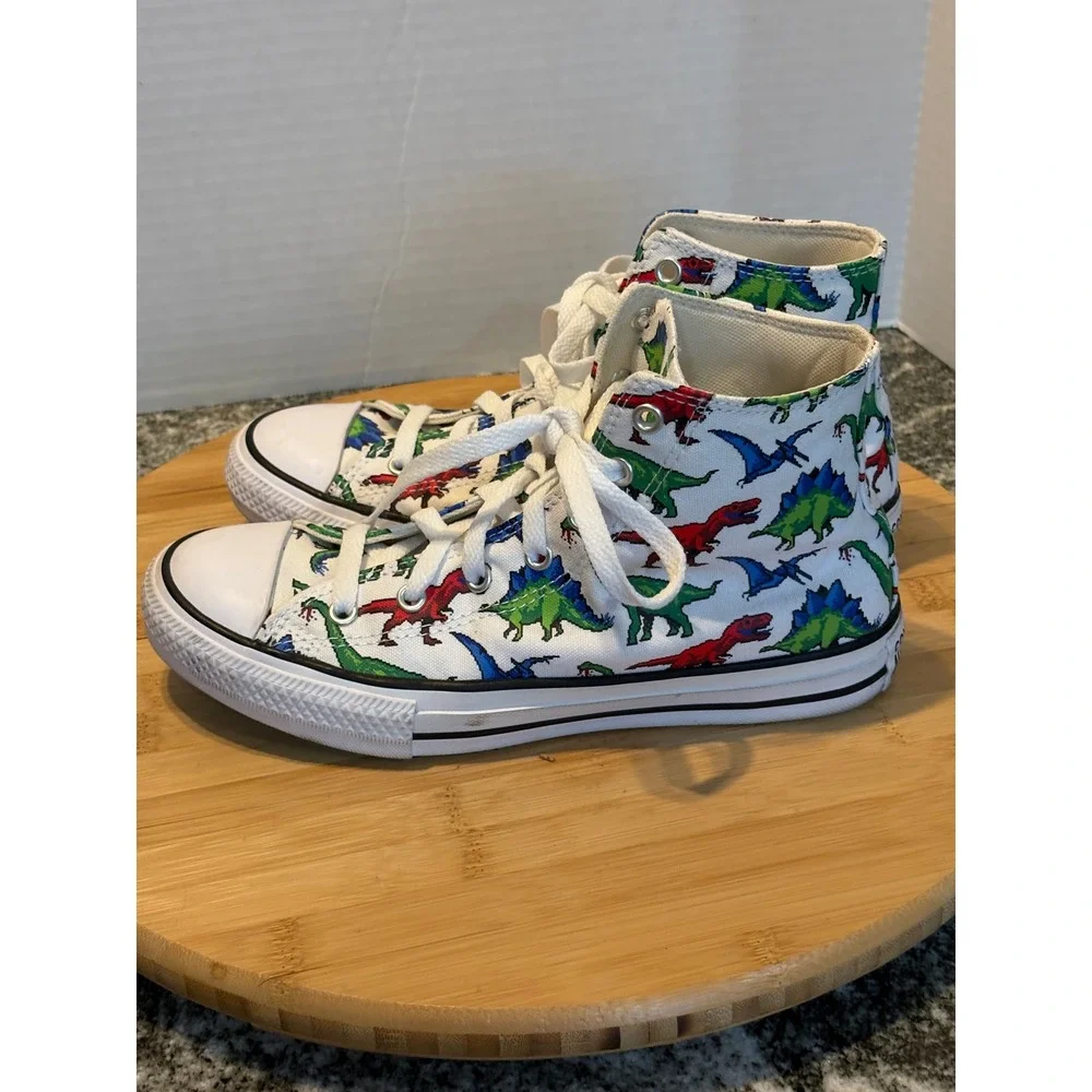 Converse Chuck Taylor All Star High Top Pixel Dinosaur Print Kids Sneakers White
